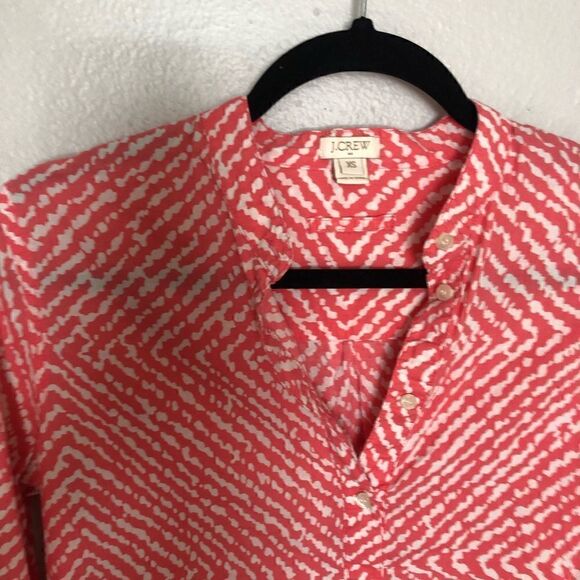 J Crew pink and white geometric print button down tunic shirt lightweight cotton - Picture 2 of 7